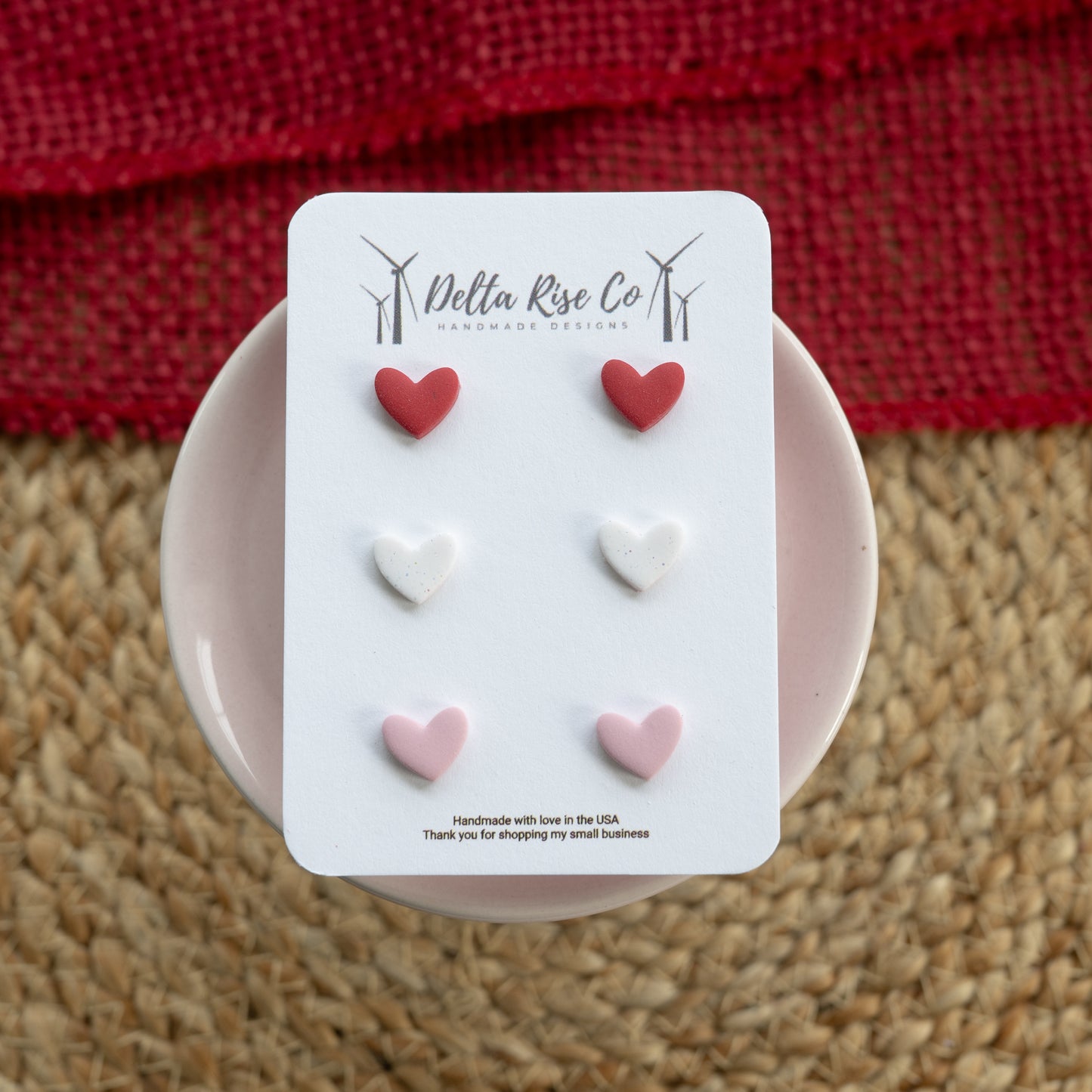 Red, White & Pink Heart Stud Pack