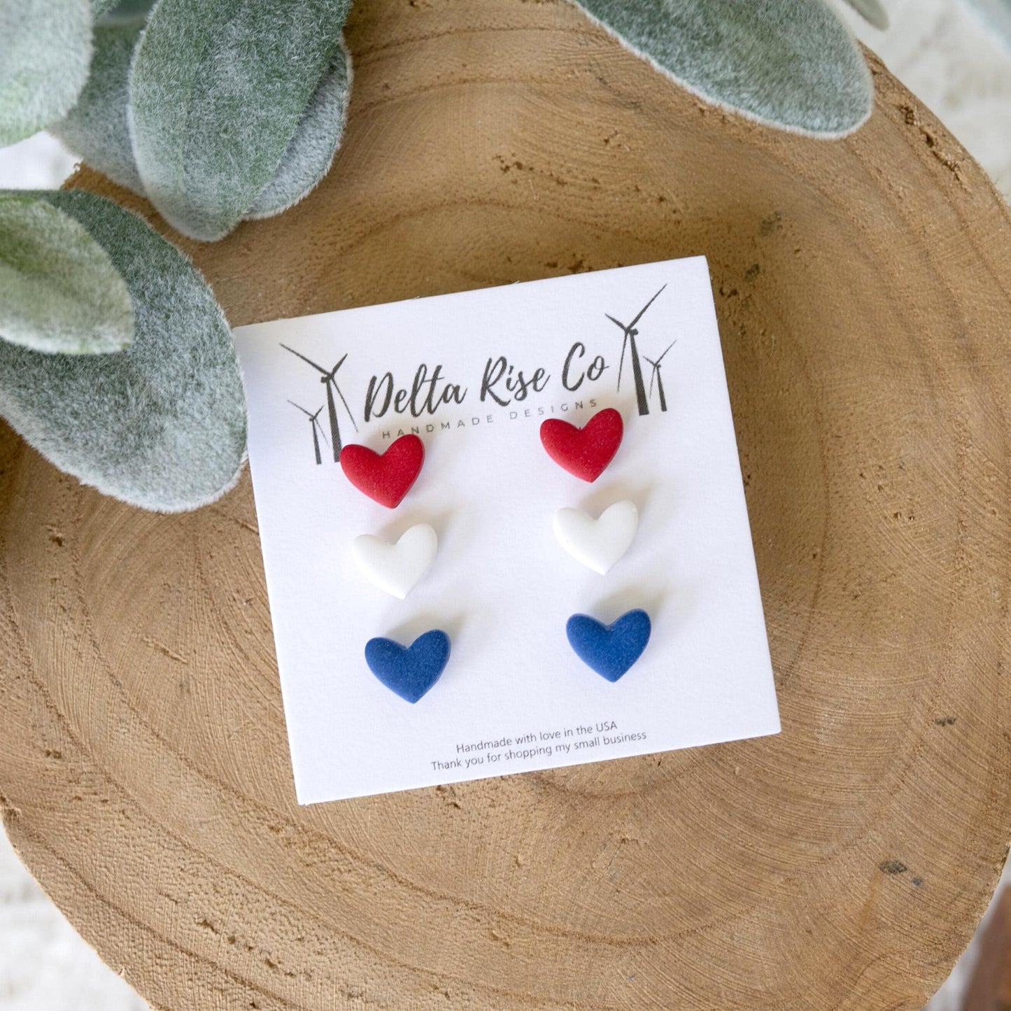 Red White & Blue Heart Studs
