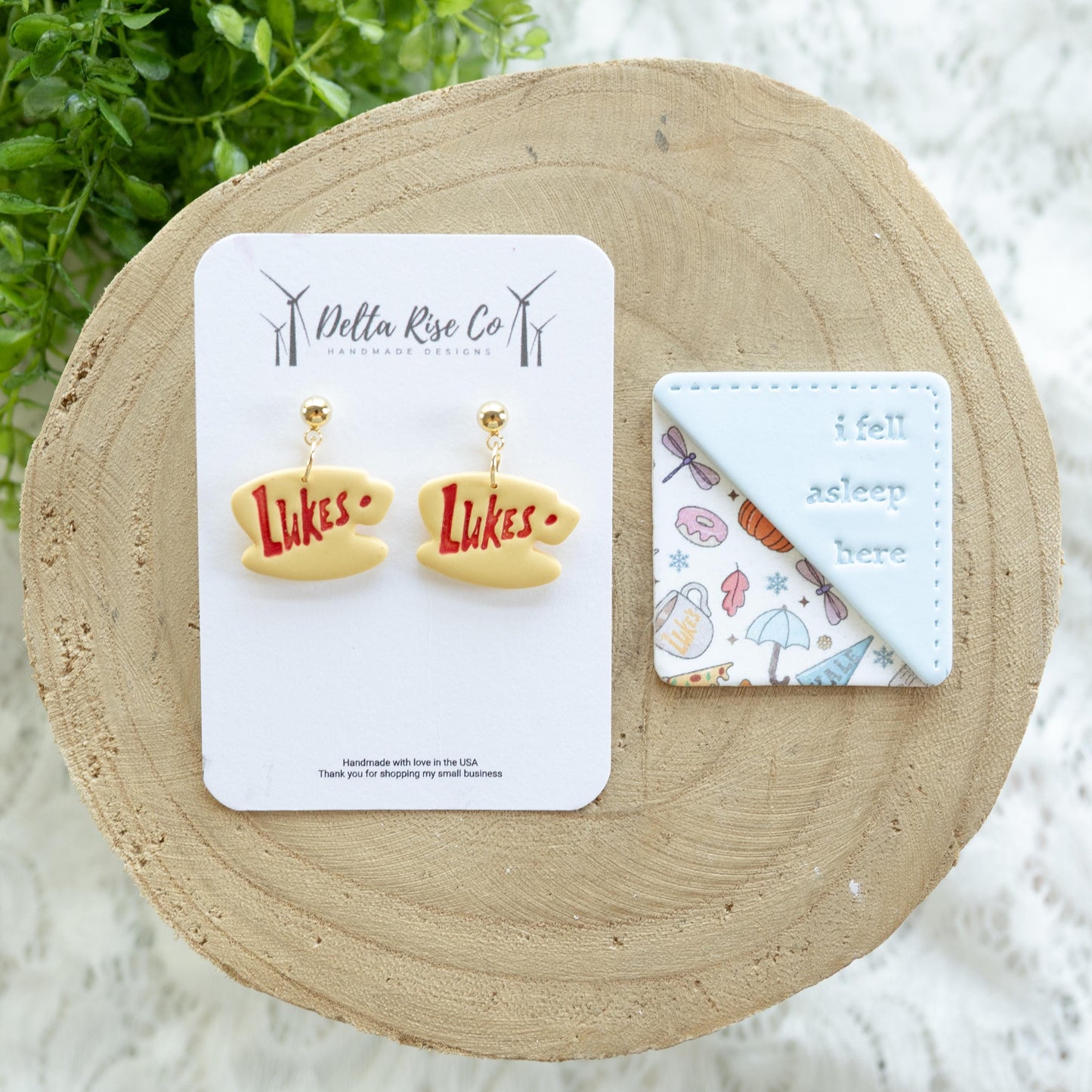 Cozy Small Town Clay Earring & Corner Bookmark Combo