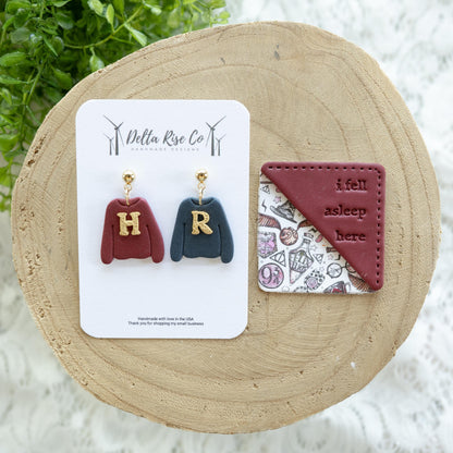 Magical Wizard School Clay Earrings and Corner Bookmark Combo