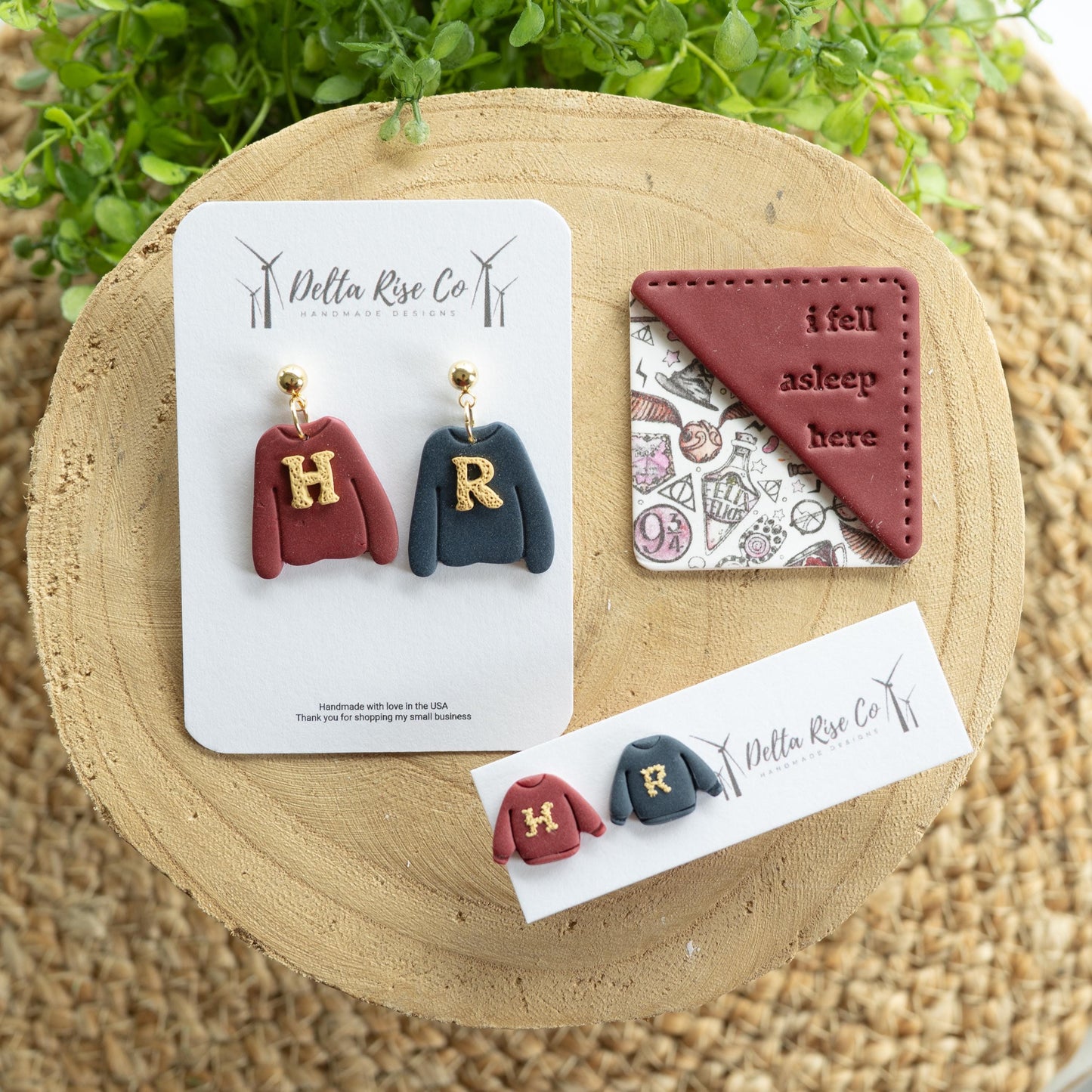 Magical Wizard School Clay Earrings and Corner Bookmark Combo