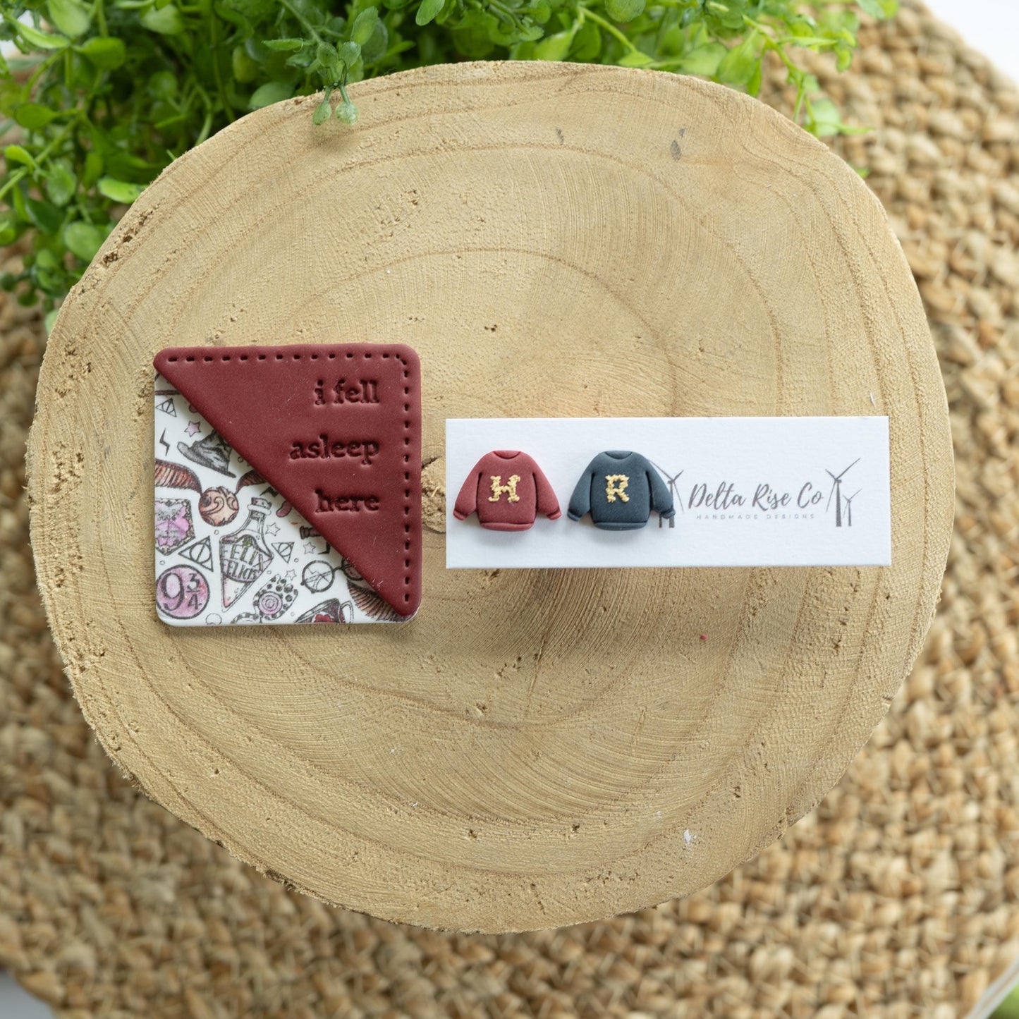 Magical Wizard School Clay Earrings and Corner Bookmark Combo