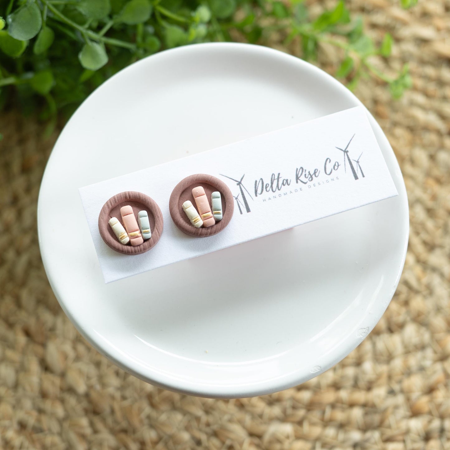 Oversized Dark Neutral Book Stack Stud Earrings