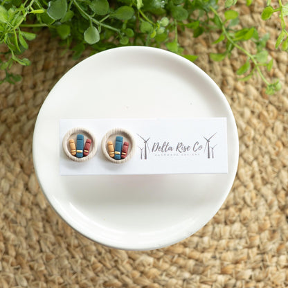 Oversized Light Neutral Book Stack Stud Earring