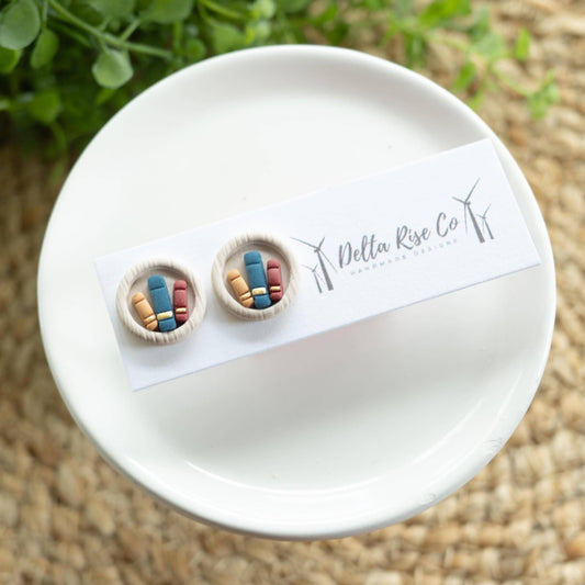 Oversized Light Neutral Book Stack Stud Earring