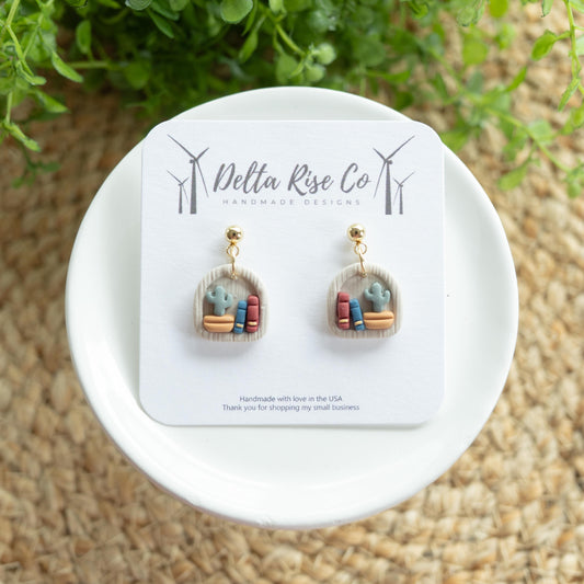 Mini Cactus Bookshelf Dangle Earring